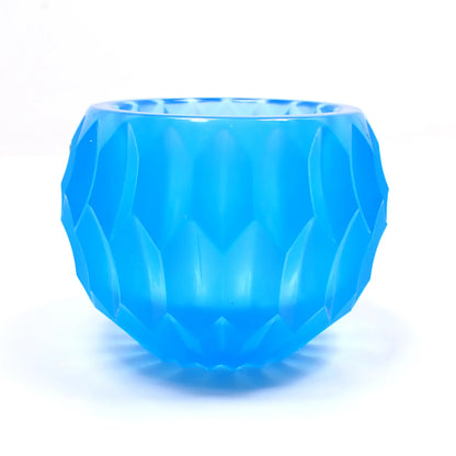 Handmade Small Neon Blue Resin Succulent Pot, Round Decorative Bowl with Indented Hexagon Shape Pattern