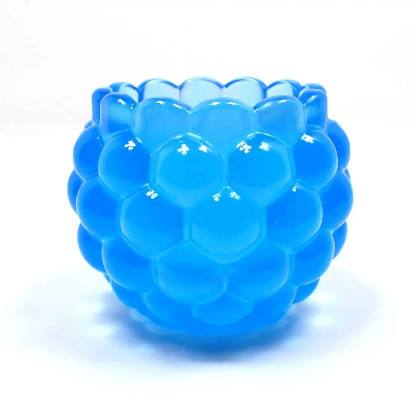 Small Handmade Round Neon Blue Resin Pot with Scalloped Edge