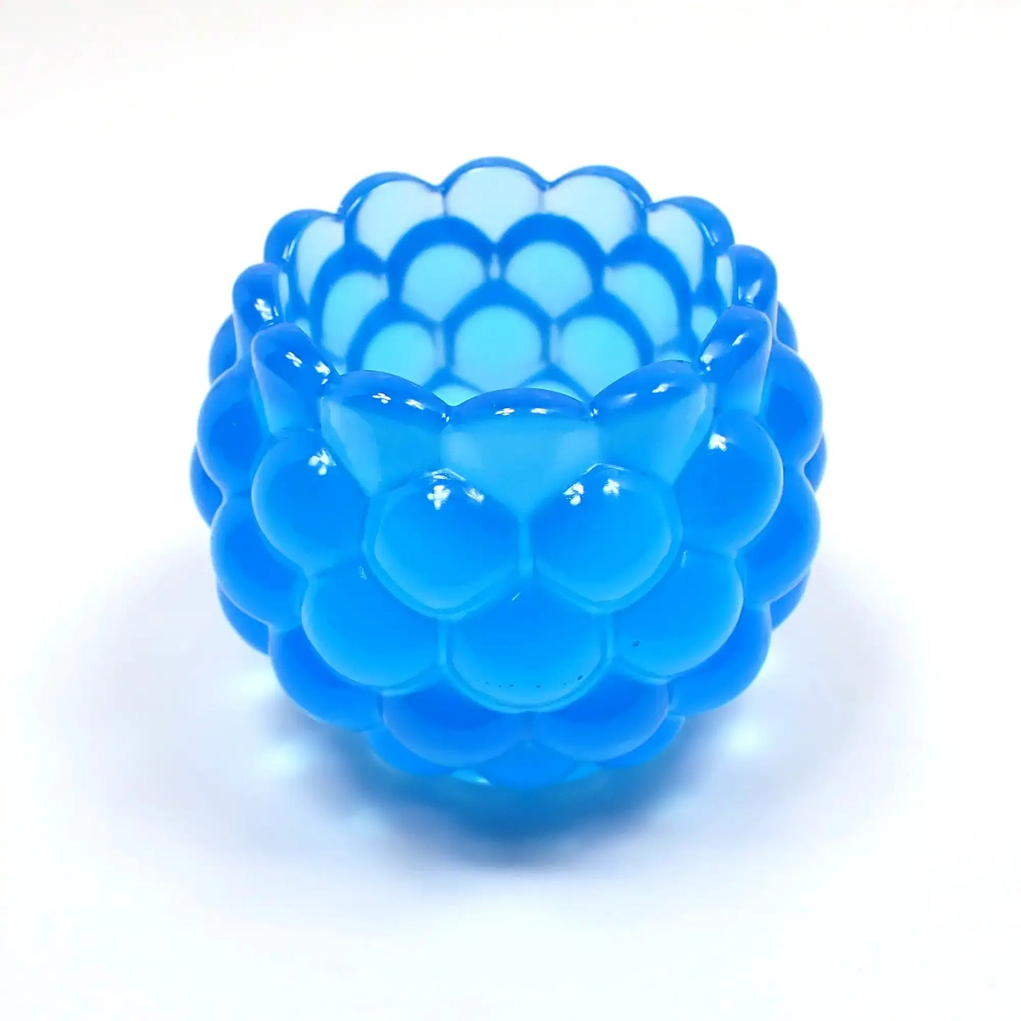Small Handmade Round Neon Blue Resin Pot with Scalloped Edge