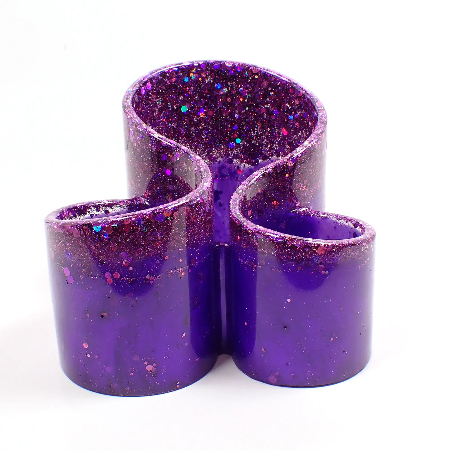 Handmade Resin Bright Pearly Purple Makeup Brush Holder with Chunky Iridescent Glitter