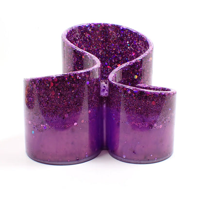 Handmade Resin Pearly Lilac Purple Makeup Brush Holder with Chunky Iridescent Glitter