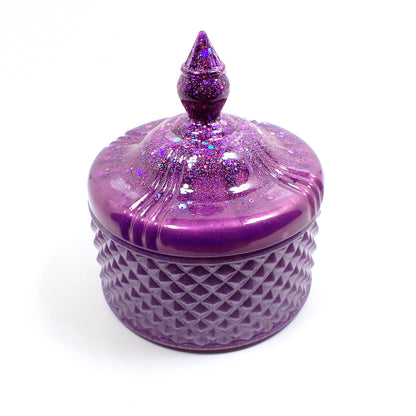 Handmade Pearly Two Tone Purple Trinket Box Candy Dish with Iridescent Glitter