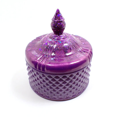 Handmade Pearly Two Tone Purple Trinket Box Candy Dish with Iridescent Glitter, Decorative Jar