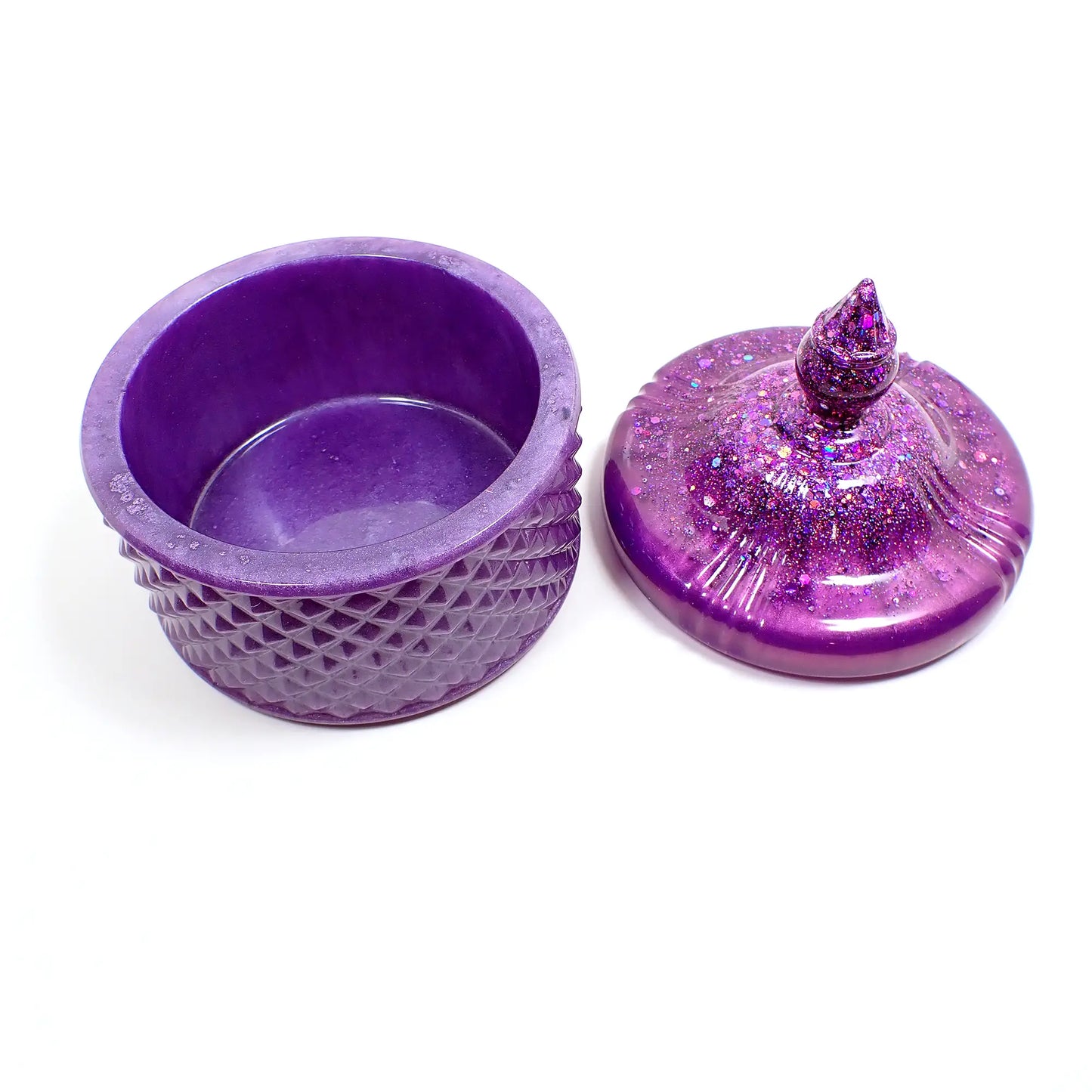 Handmade Pearly Two Tone Purple Trinket Box Candy Dish with Iridescent Glitter, Decorative Jar