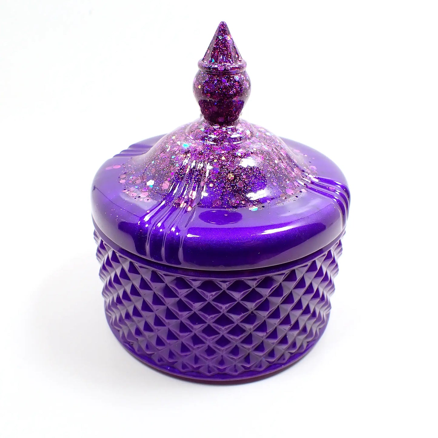 Handmade Pearly Bright Purple Trinket Box Candy Dish with Iridescent Glitter
