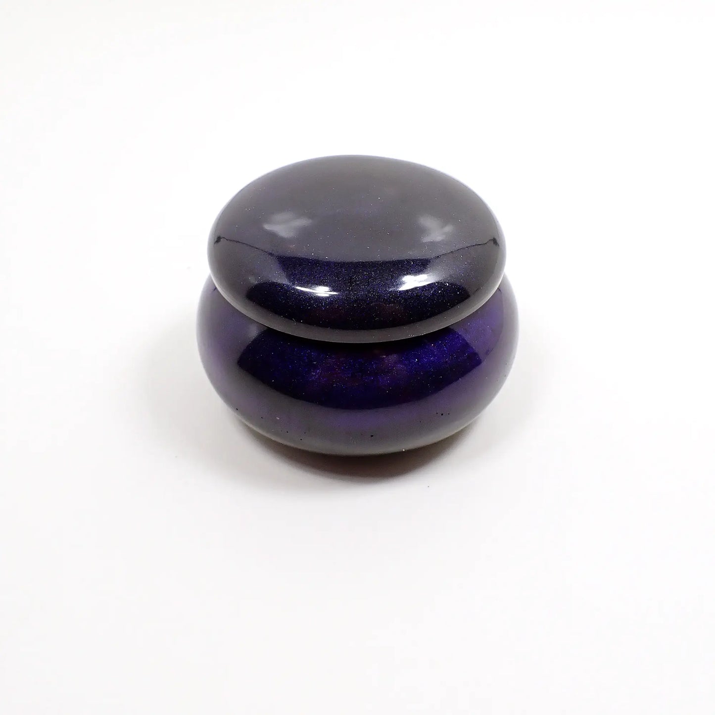 Goth Small Dark Pearly Purple Blue Resin Handmade Round Trinket Box, Decorative Jar