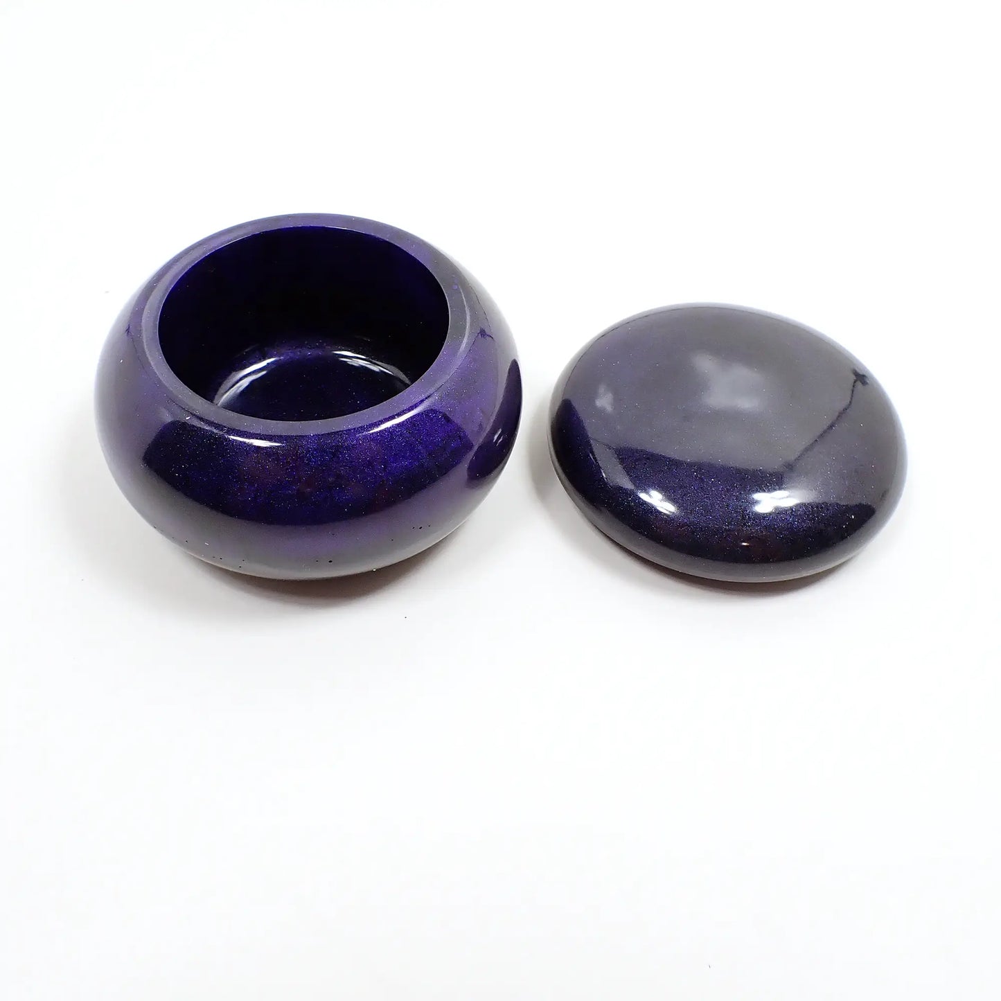 Goth Small Dark Pearly Purple Blue Resin Handmade Round Trinket Box, Decorative Jar