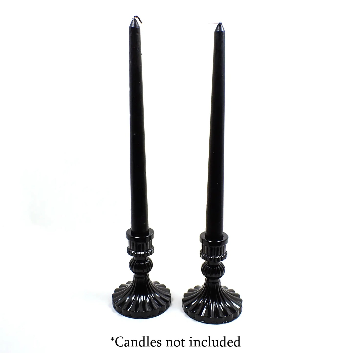 Set of Two Goth Vintage Style Handmade Shiny Black Resin Candlestick Candle Holders