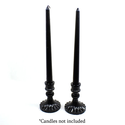 Set of Two Goth Vintage Style Handmade Shiny Black Resin Candlestick Candle Holders