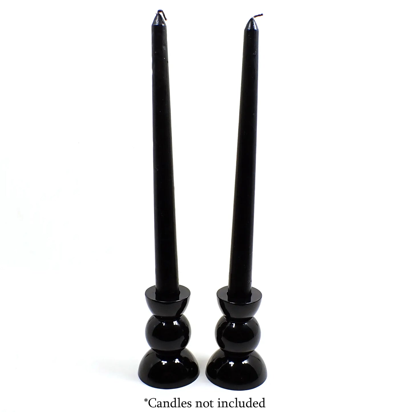 Set of Two Shiny Black Resin Handmade Rounded Geometric Candlestick Candle Holders