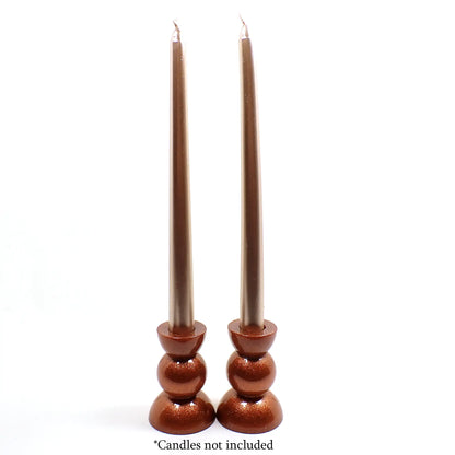 Set of Two Sparkly Copper Color Resin Handmade Rounded Geometric Candlestick Holders