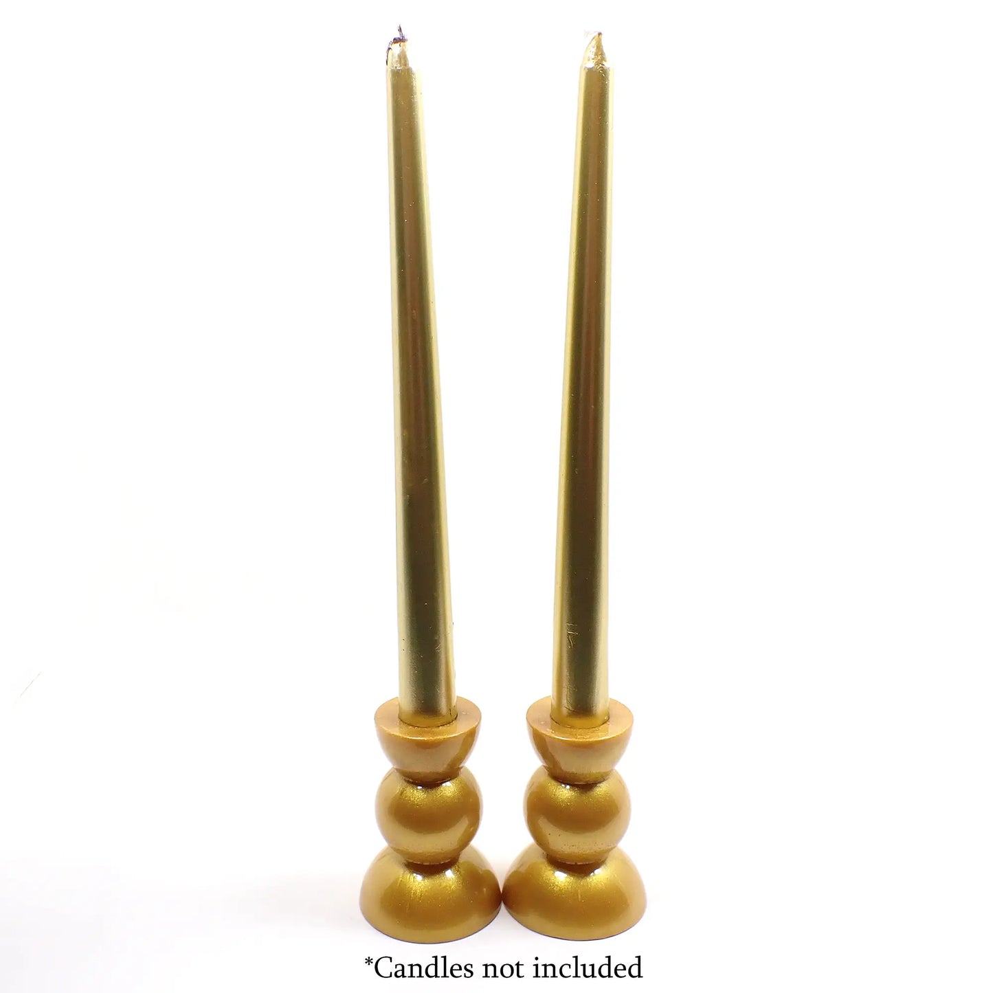 Set of Two Handmade Resin Pearly Metallic Gold Color Rounded Geometric Candlestick Holders