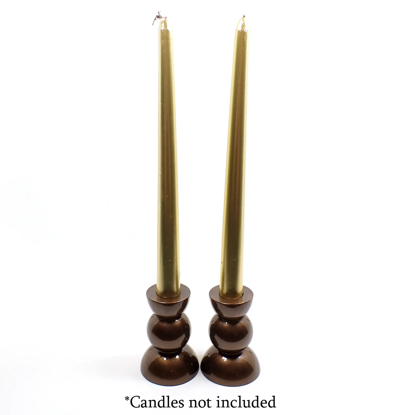 Set of Two Handmade Pearly Chocolate Brown Resin Rounded Geometric Candlestick Holders
