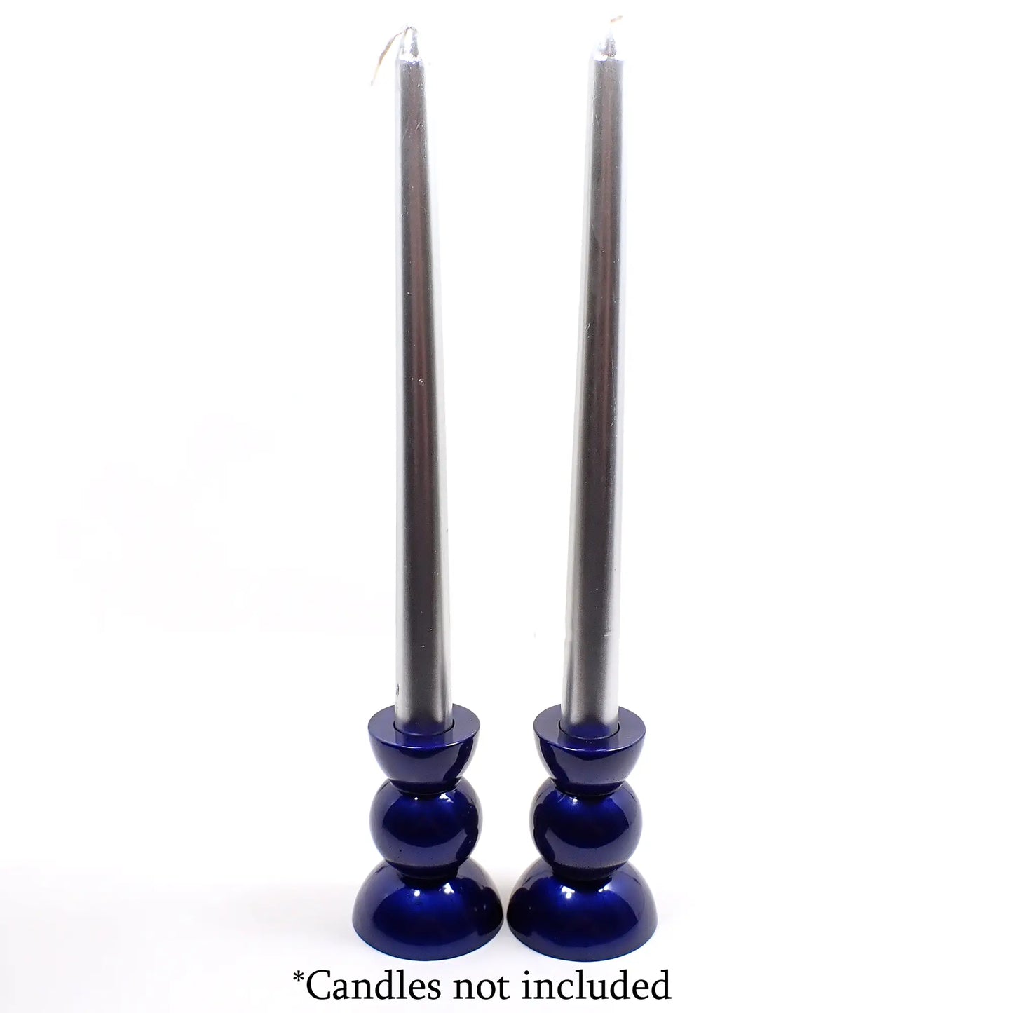 Set of Two Handmade Pearly Cobalt Blue Resin Rounded Geometric Candlestick Holders