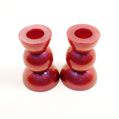 Set of Two Handmade Pearly Color Shift Sunset Resin Rounded Geometric Candlestick Holders