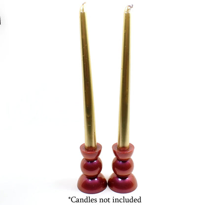 Set of Two Handmade Pearly Color Shift Sunset Resin Rounded Geometric Candlestick Holders