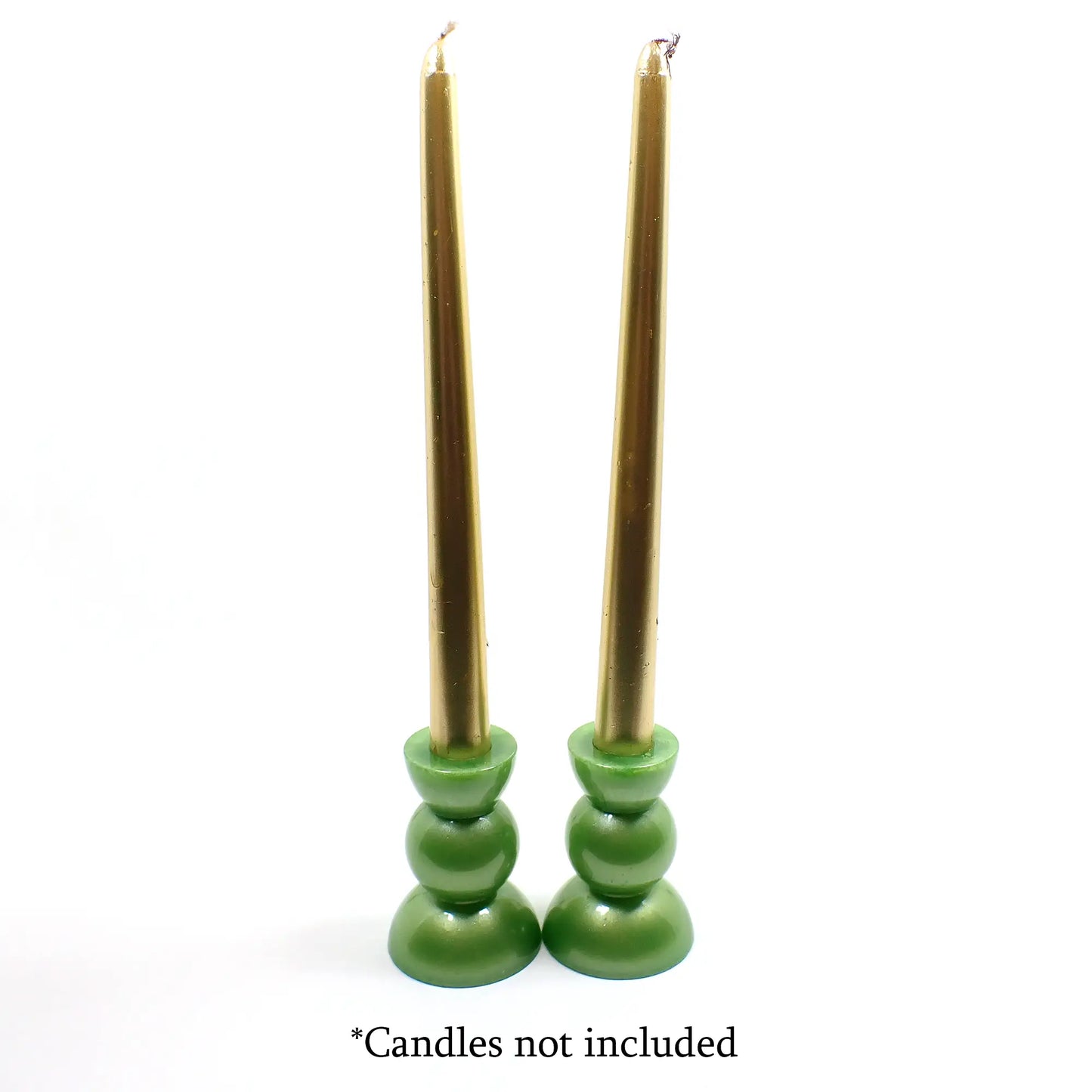 Set of Two Handmade Pearly Lime Green Resin Rounded Geometric Candlestick Holders