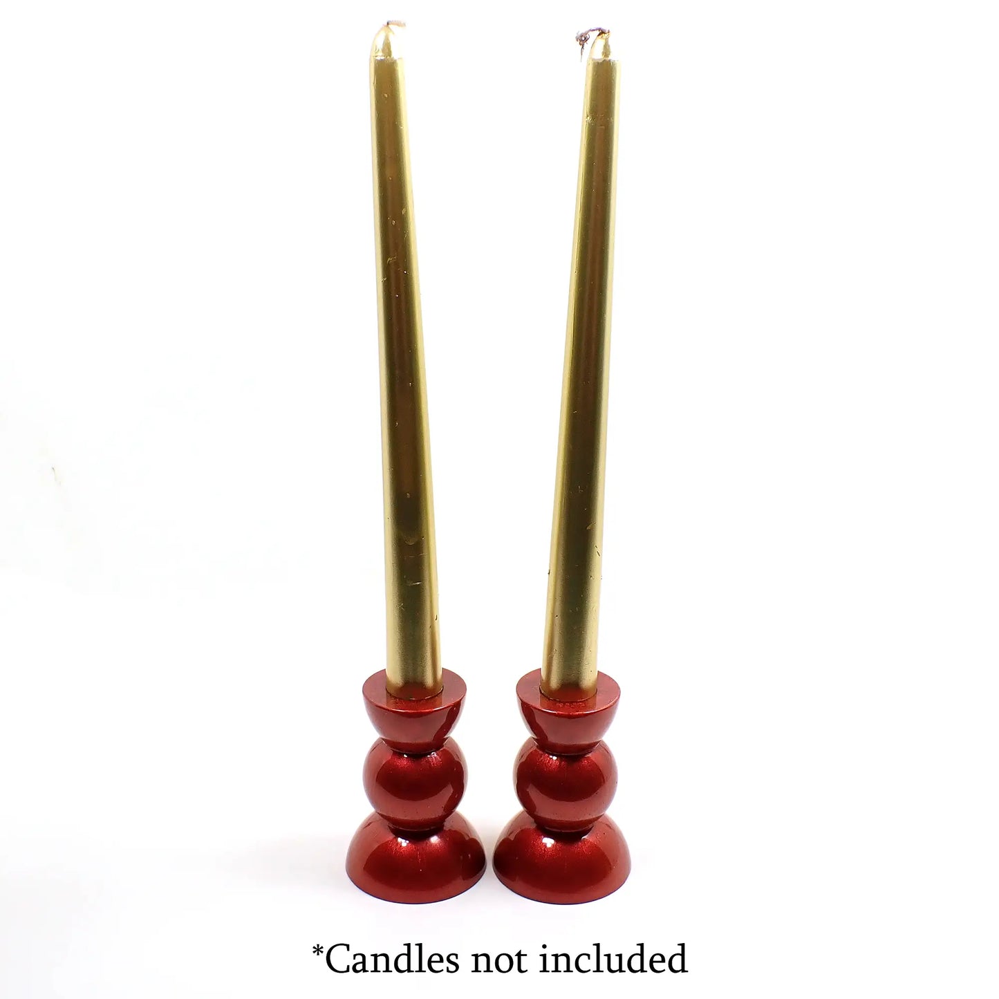 Set of Two Handmade Pearly Red Resin Rounded Geometric Candlestick Holders
