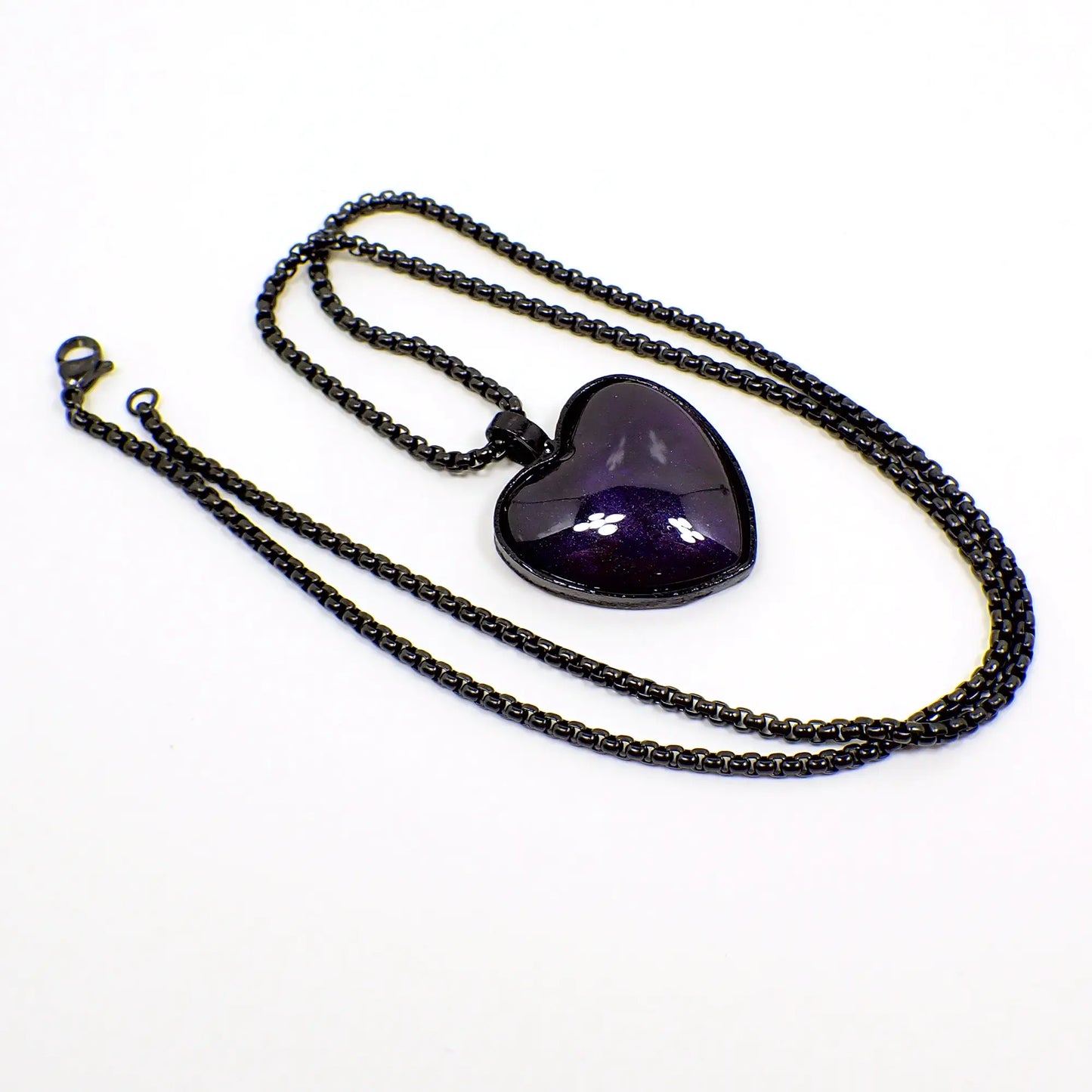 Goth Blue Purple Black Handmade Resin Heart Pendant Necklace
