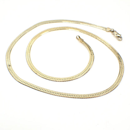 1990s Gold Tone Vintage Herringbone Chain Necklace
