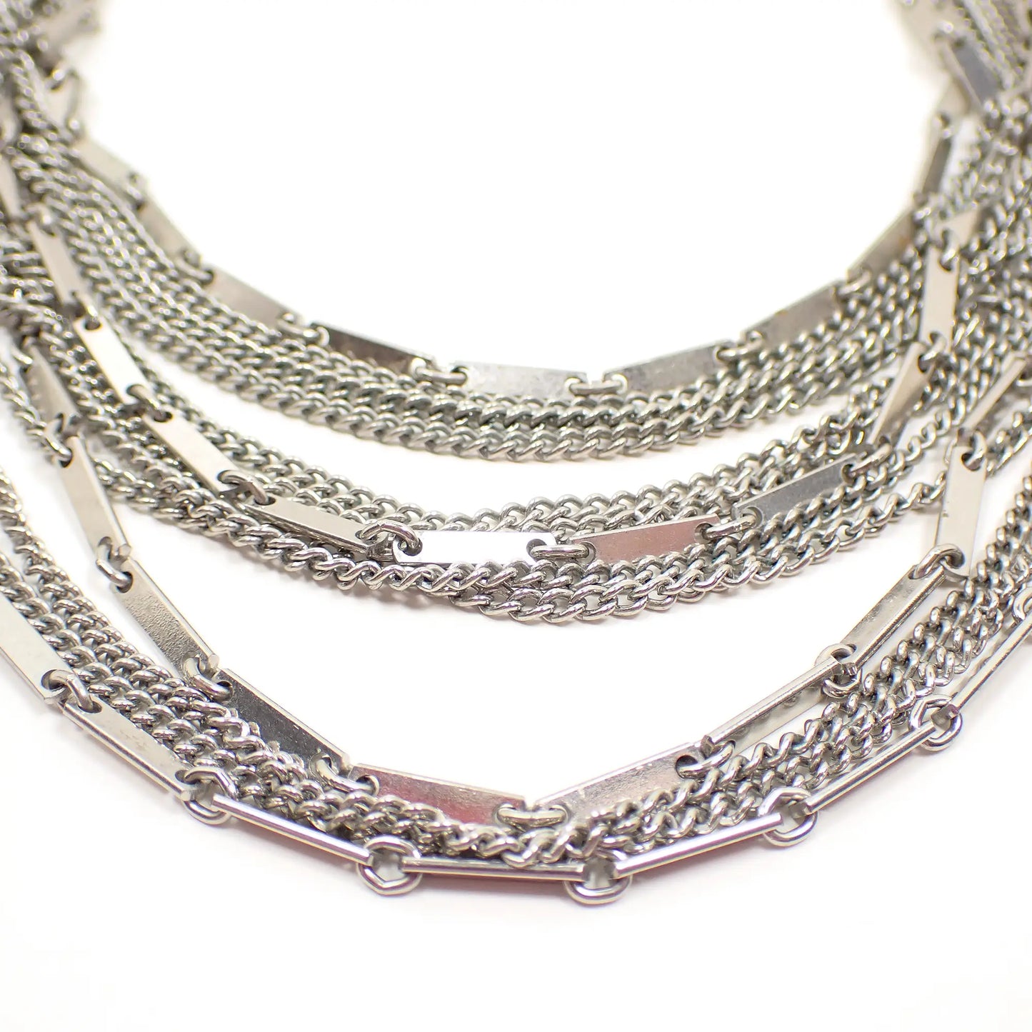 Silver Tone Mid Century Vintage Multi Strand Chain Necklace