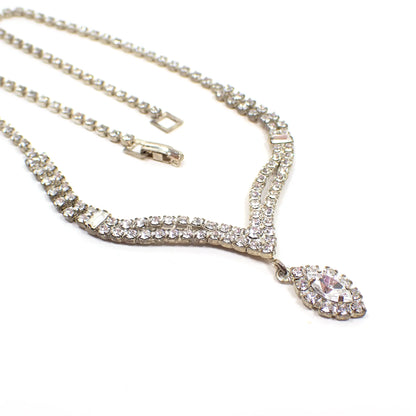 1980s Rhinestone Vintage Necklace with Dangling Marquis Drop