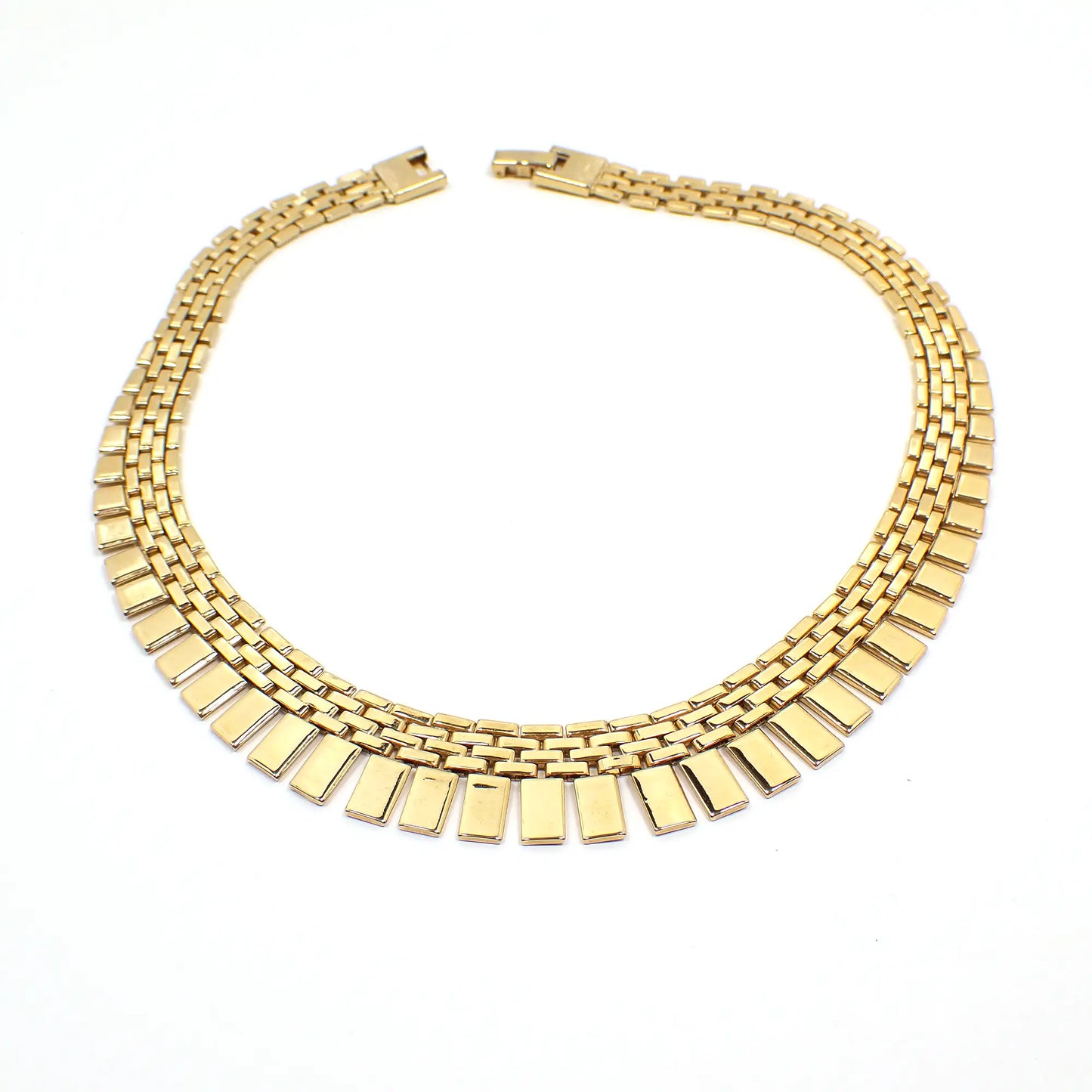 1990's Gold Tone Vintage Flat Panther Link Necklace with Snap Lock Clasp