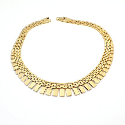 1990's Gold Tone Vintage Flat Panther Link Necklace with Snap Lock Clasp