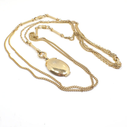Long Mid Century Vintage Multi Strand Chain Necklace with Oval Pendant
