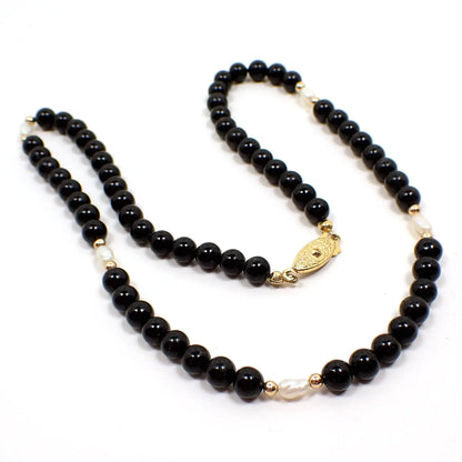 Black Glass and Faux Pearl Beaded Vintage Necklace