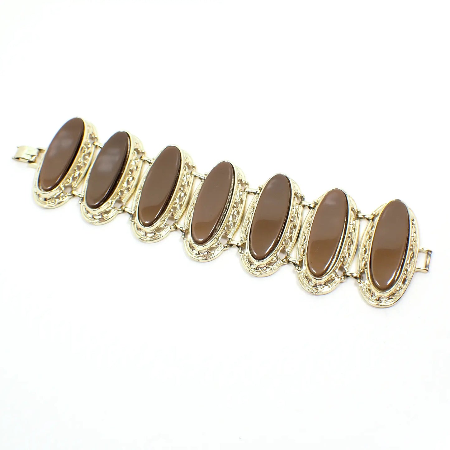 1950's Wide Pearly Brown Thermoset Oval Vintage Link Bracelet