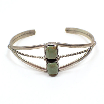 Wayne Estitty Navajo Green Turquoise Sterling Silver Vintage Cuff Bracelet, Southwestern Jewelry