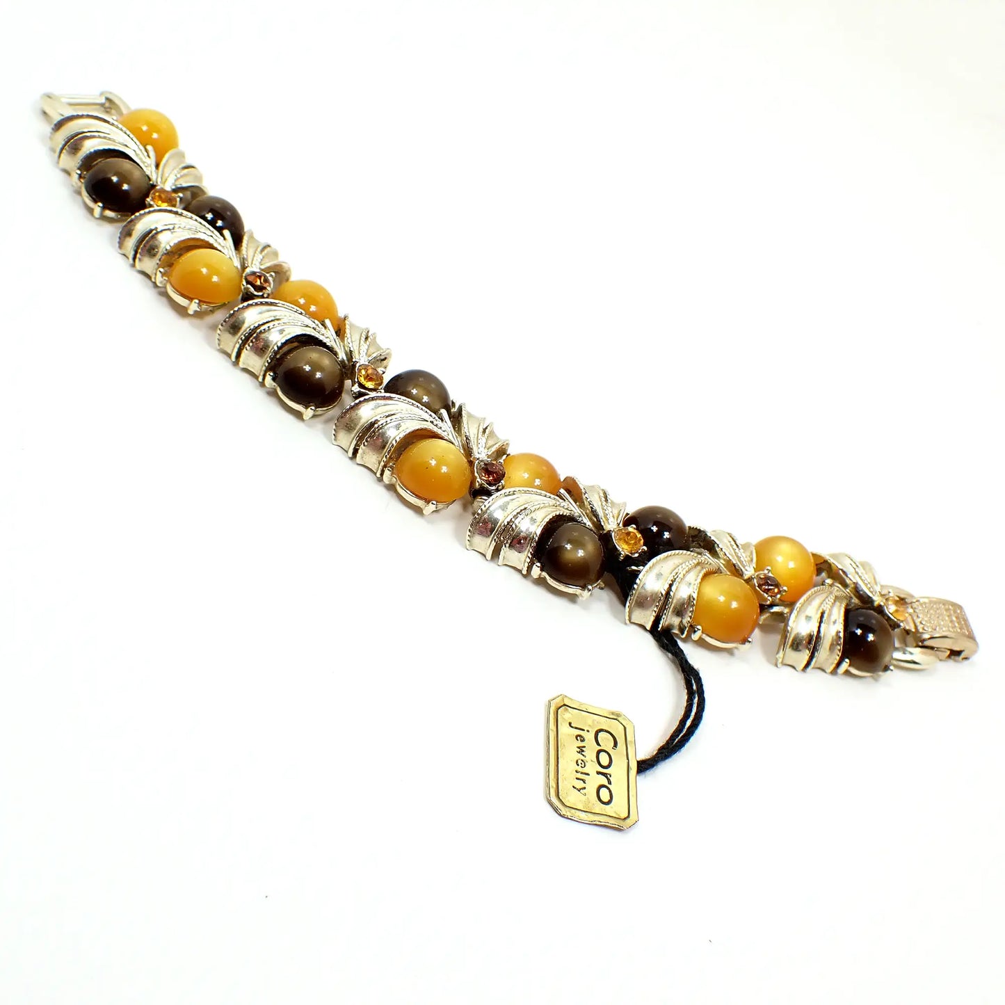 Coro Pegasus with Original Foil Tag 1950's Moonglow Thermoset and Rhinestone Vintage Link Bracelet in Fall Colors