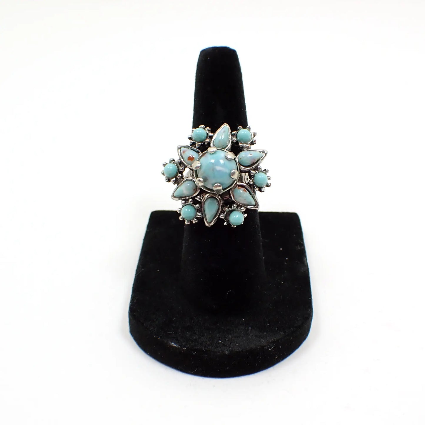 1970's Blue Fancy Glass Adjustable Vintage Ring