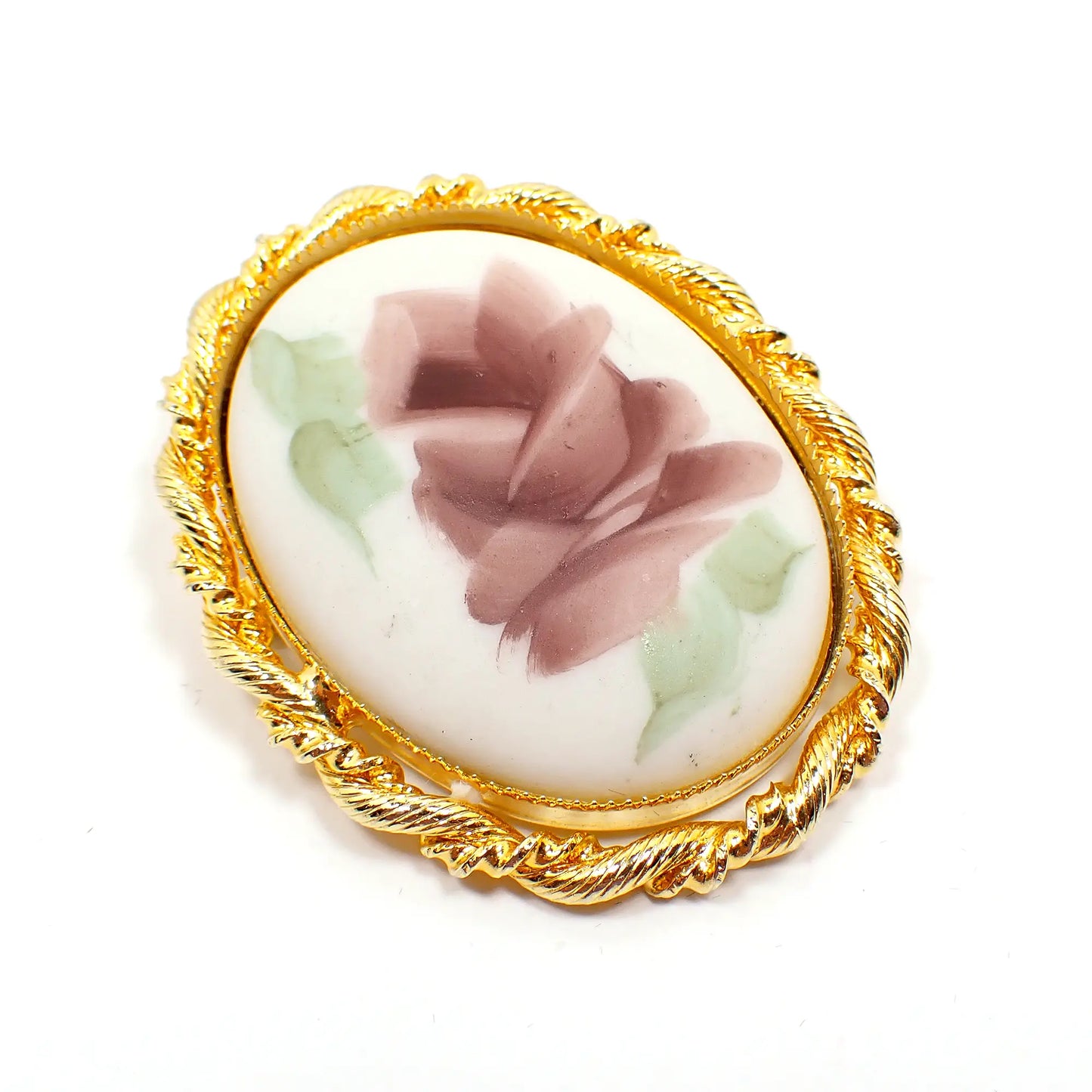 Painted Porcelain Flower Vintage Brooch Pendant