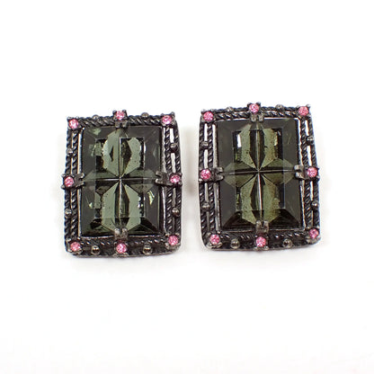 1950's Large Sarah Coventry Midnight Magic Pink and Smoky Gray Vintage Clip on Earrings
