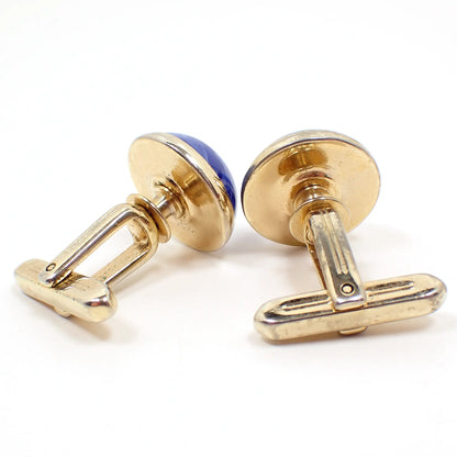 1950's Hickok Blue and White Marbled Lucite Vintage Cufflinks, Gold Tone Round Cuff Links