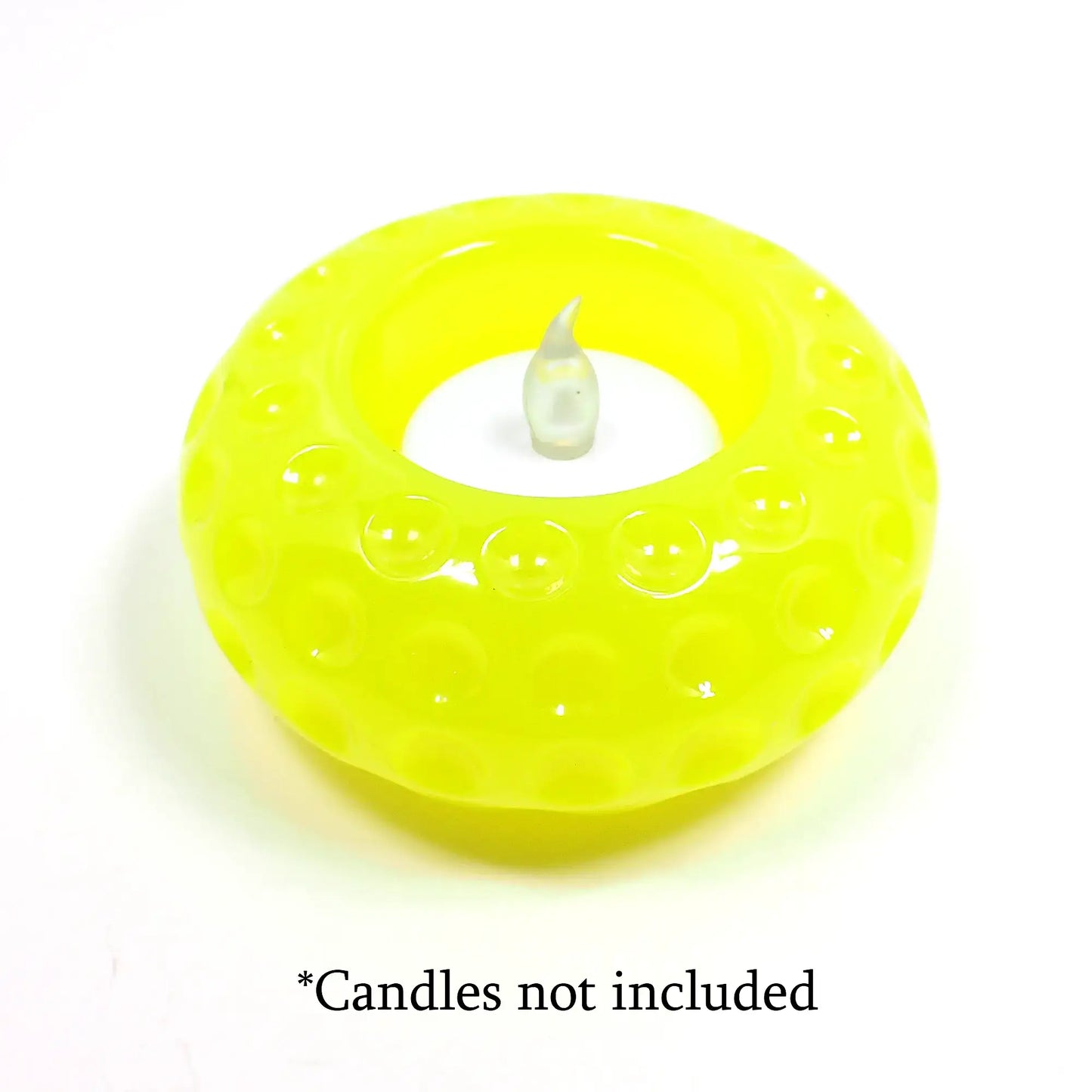 Small Handmade Neon Yellow Resin Tea Light Candle Holder, UV Fluorescent Glow Flameless Tealight Candles Holder