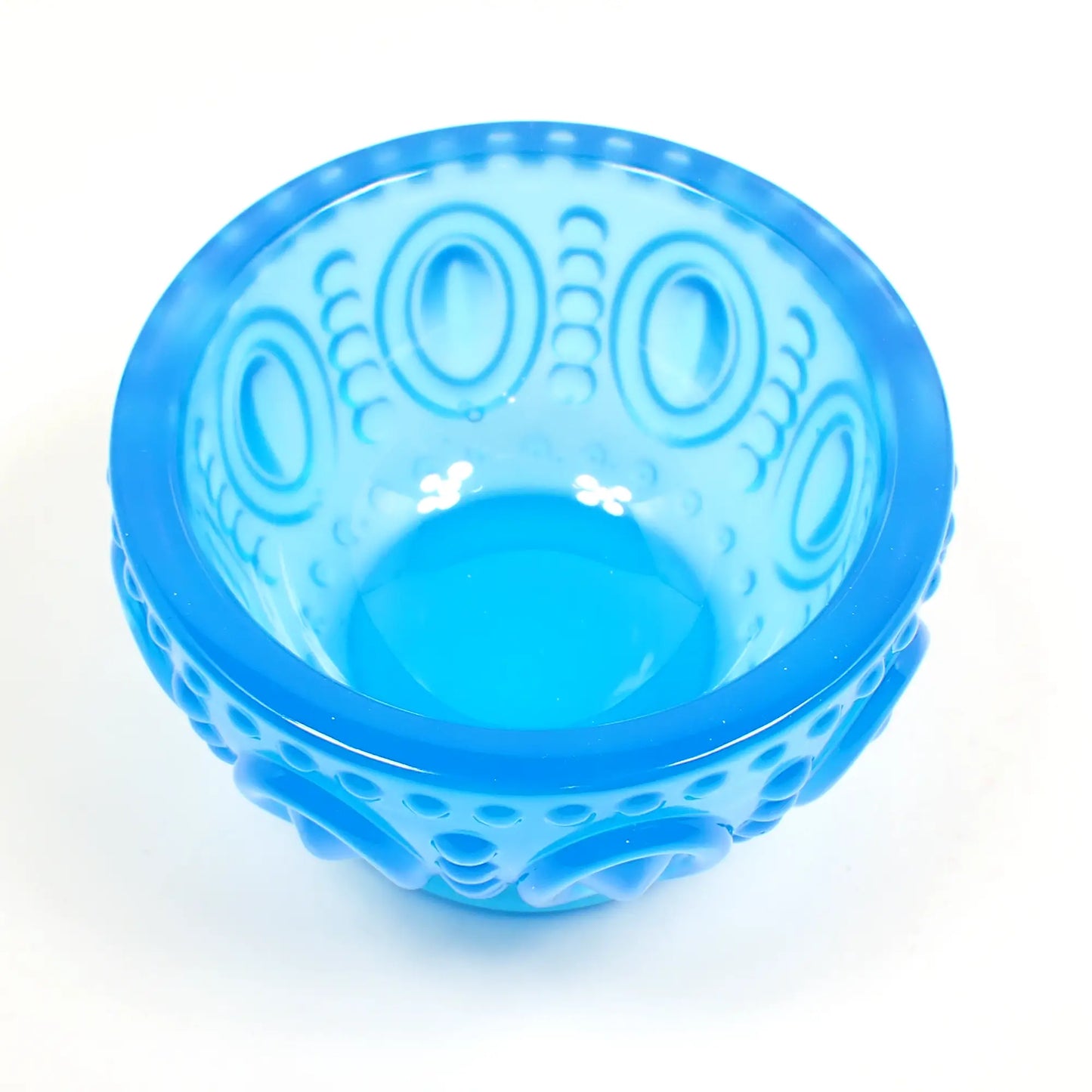 Small Handmade Neon Blue Resin Decorative Footed Bowl with Oval and Dot Pattern