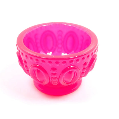 Small Handmade Neon Pink Resin Decorative Footed Bowl with Oval and Dot Pattern
