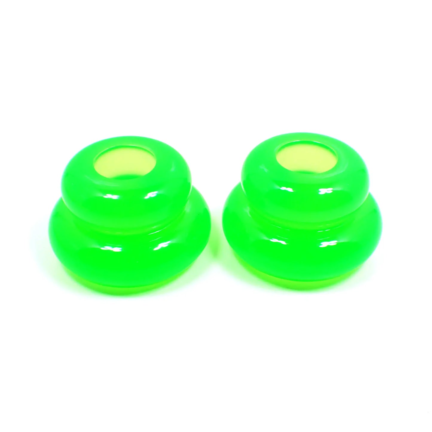 Set of Two Bright Neon Green Resin Handmade Puffy Round Double Ring Candlestick Holders