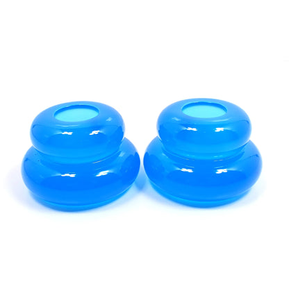 Set of Two Neon Blue Resin Handmade Puffy Round Double Ring Candlestick Holders
