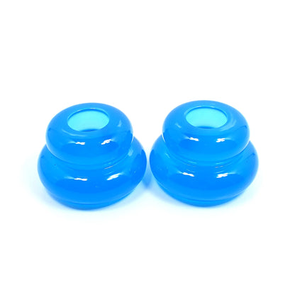Set of Two Neon Blue Resin Handmade Puffy Round Double Ring Candlestick Holders
