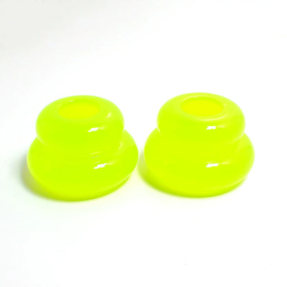 Set of Two Bright Neon Yellow Green Resin Handmade Puffy Round Double Ring Candlestick Holders