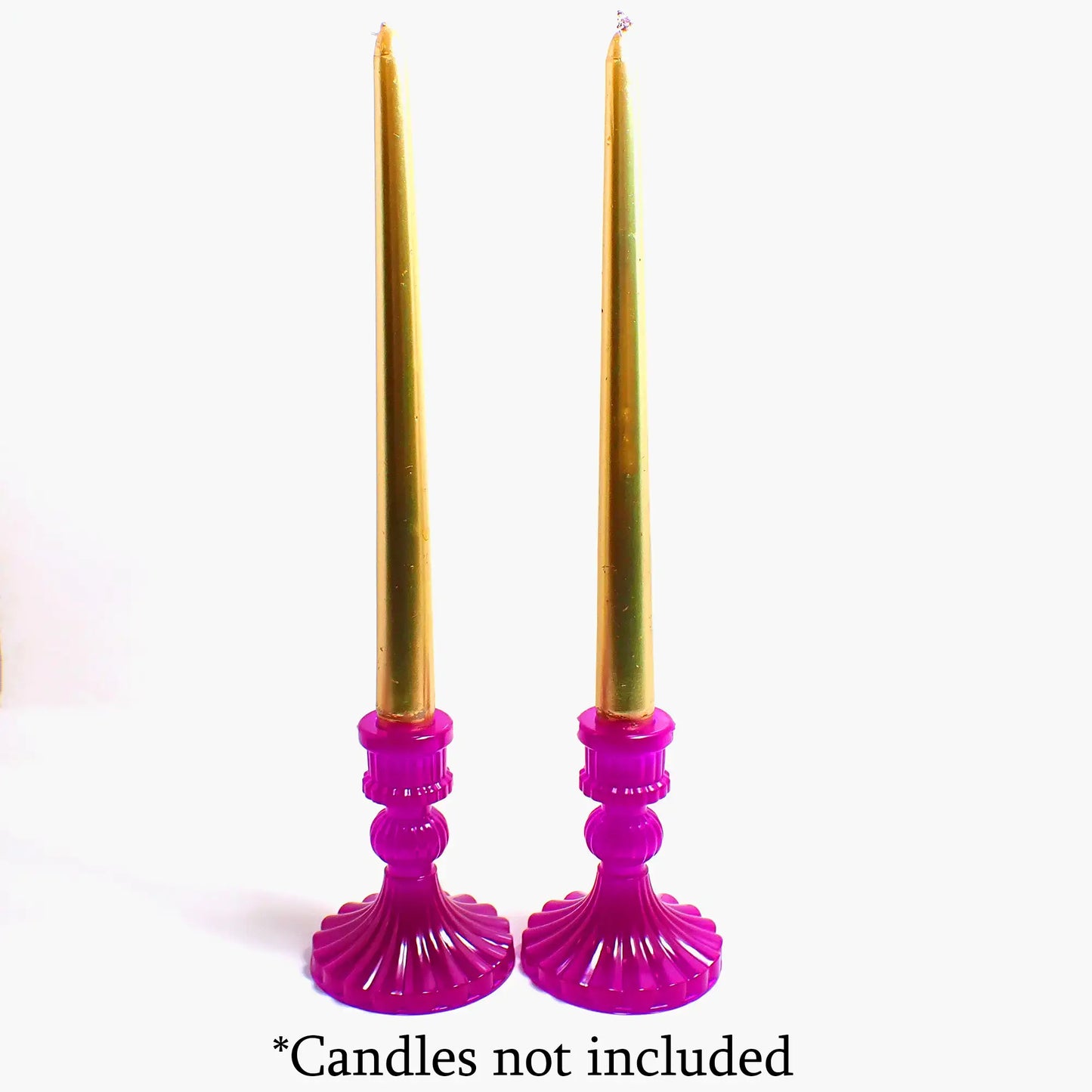 Set of Two Vintage Style Handmade Neon Purple Resin Candlestick Candle Holders