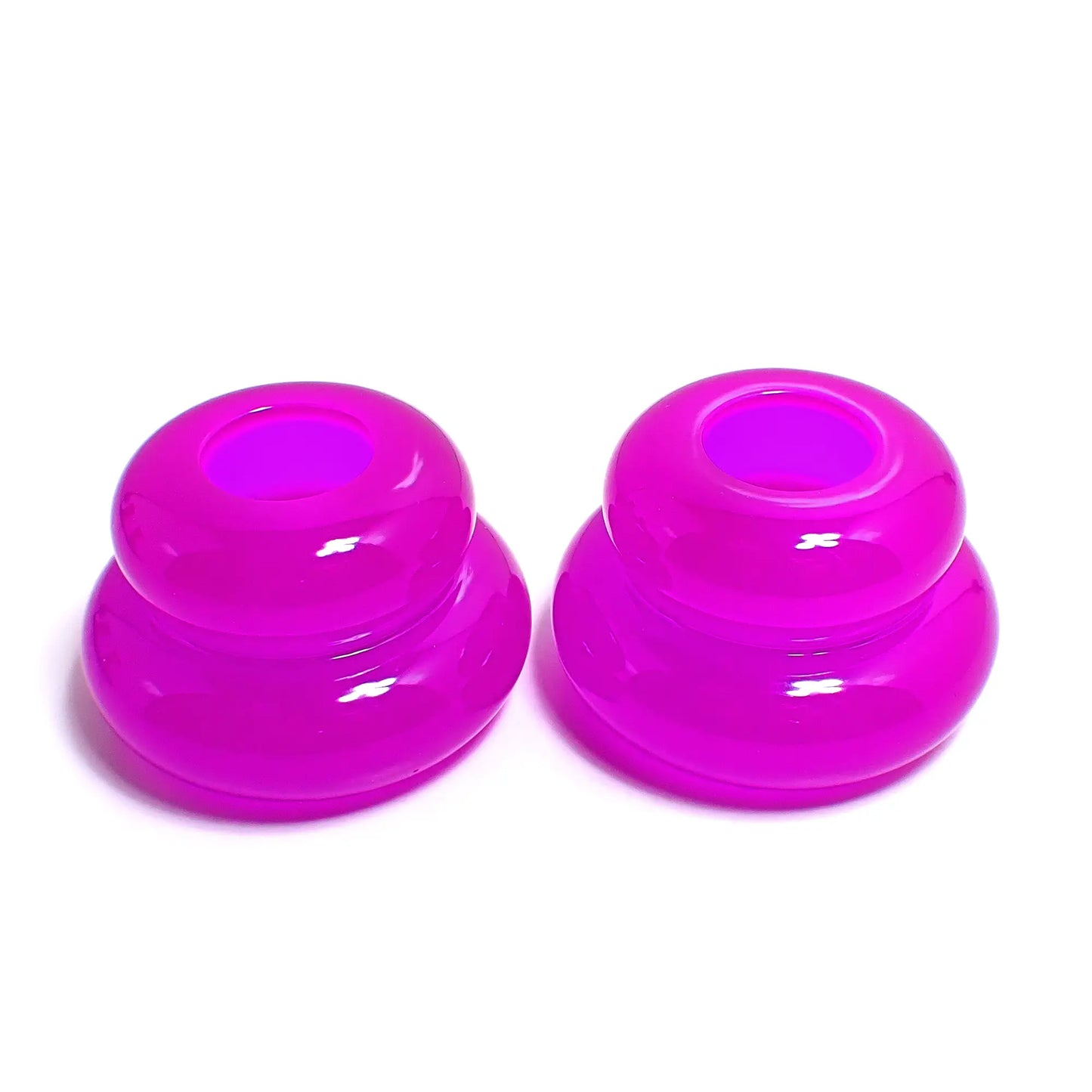 Set of Two Neon Purple Resin Handmade Puffy Round Double Ring Candlestick Holders