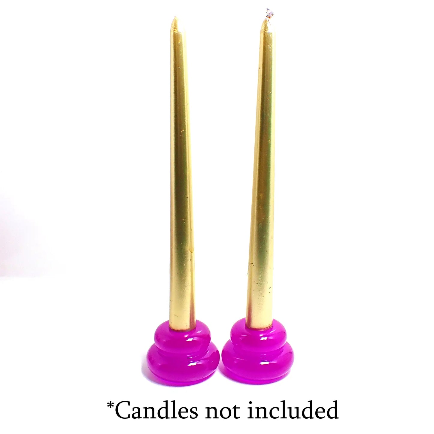 Set of Two Neon Purple Resin Handmade Puffy Round Double Ring Candlestick Holders