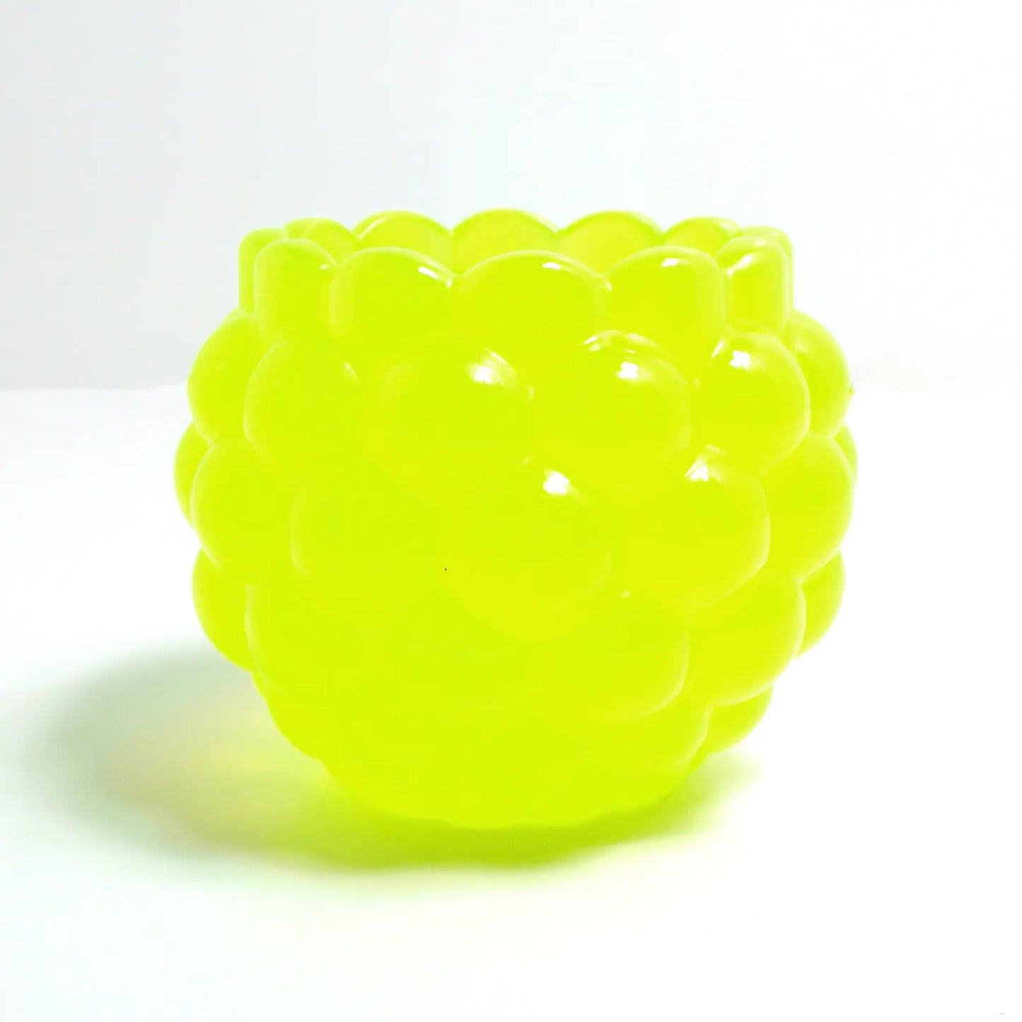 Small Handmade Round Bright Neon Yellow Green Resin Pot with Scalloped Edge, Decorative Bowl