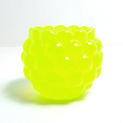 Small Handmade Round Bright Neon Yellow Green Resin Pot with Scalloped Edge