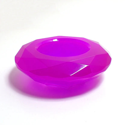 Small Handmade Tapered Faceted Round Neon Purple Resin Decorative Pot